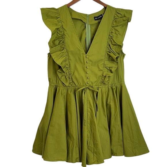 Pretty Little Thing Olive Poplin Button Detail Flare Short Romper Size 8 - Picture 1 of 14